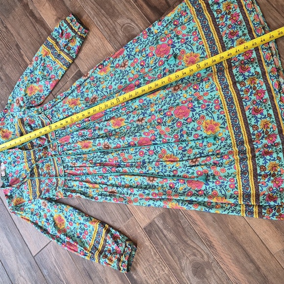 XXS/XS R. Vivimos Turquoise Floral Long Sleeve Tassel Detail Midi/Maxi Dress - Picture 3 of 9